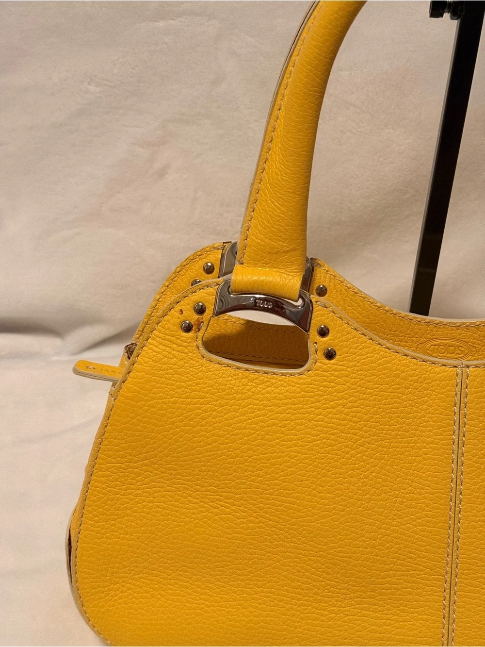 Tod's Miky Yellow Pebbled Leather Top Handle Shoulder Bag